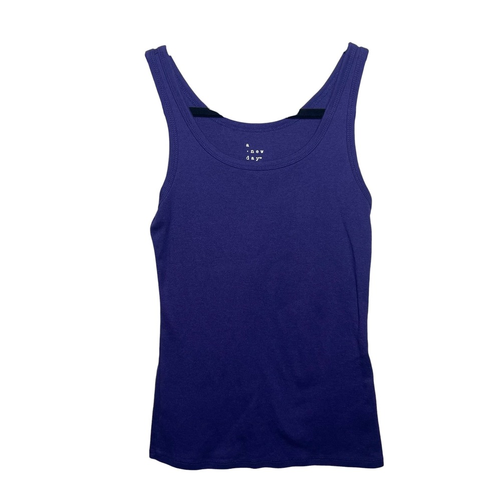 A New Day Women Purple Scoop Neck Ribbed Stretch Tank Top XS